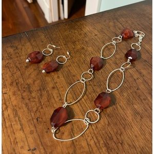 Silver and brown necklace and earrings